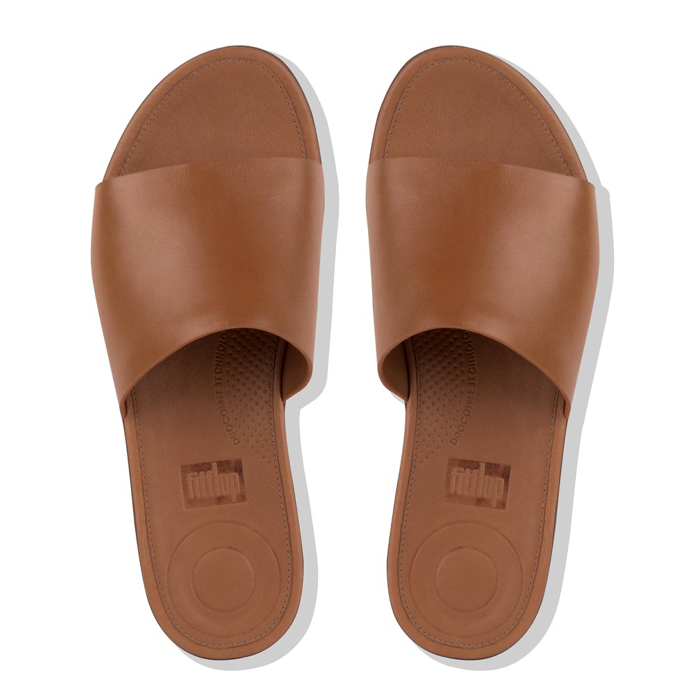 Fitflop Womens Slides - Sola Leather - Brown - 857-VELIXG